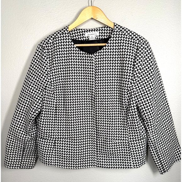 Liz Claiborne Womens Houndstooth Suit‎ Jacket XL Black & White Career Business - Picture 1 of 12